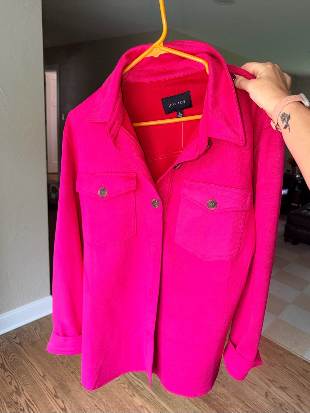 Love Tree Bright Pink Button-Up Corduroy Jacket
